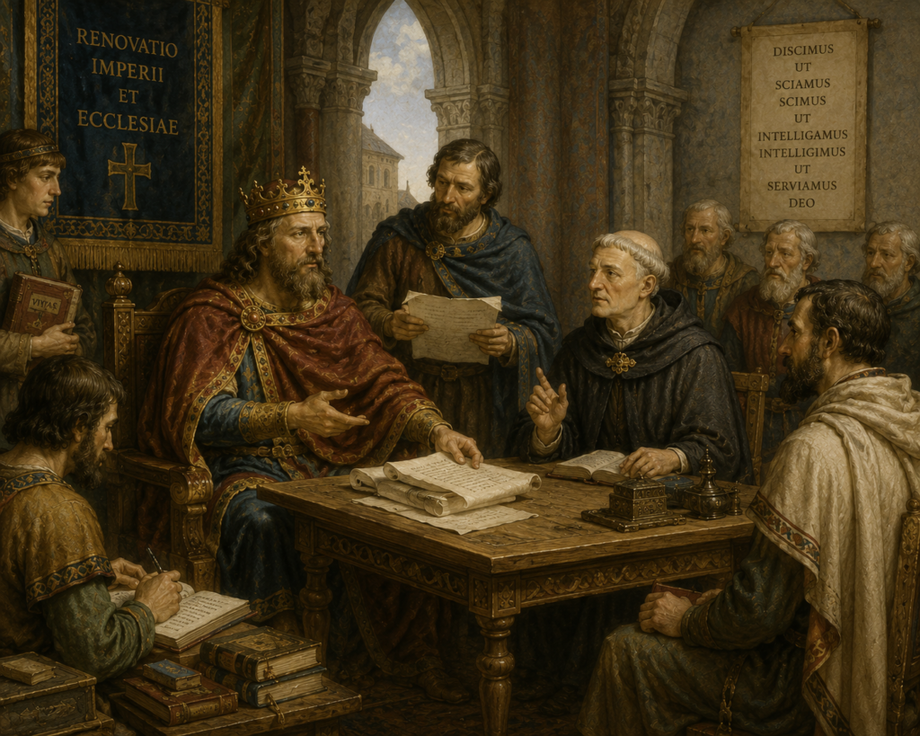 Charlemagne and Alcuin court